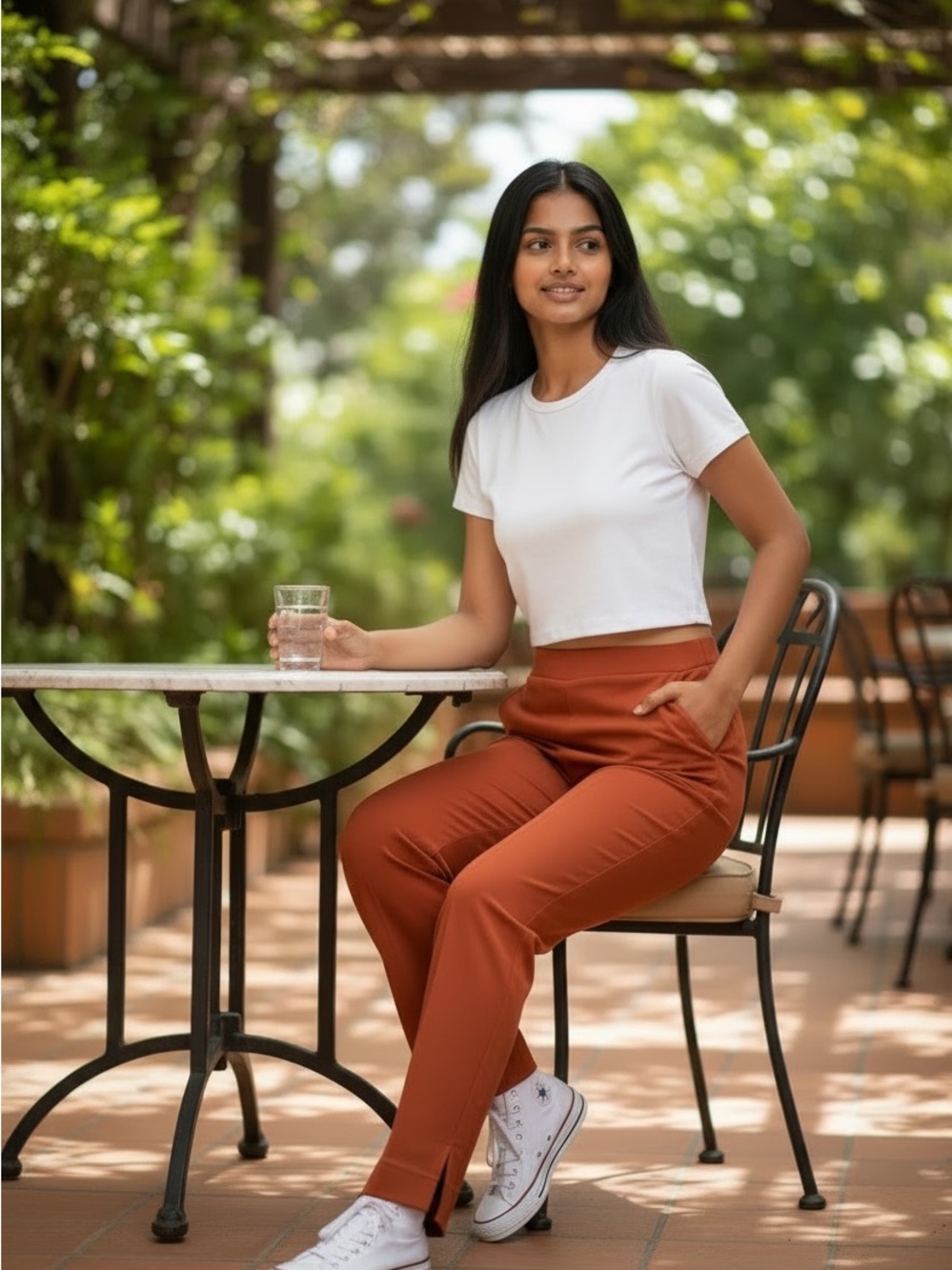 SHEIN Burnt Orange High Waist Straight Leg Pants